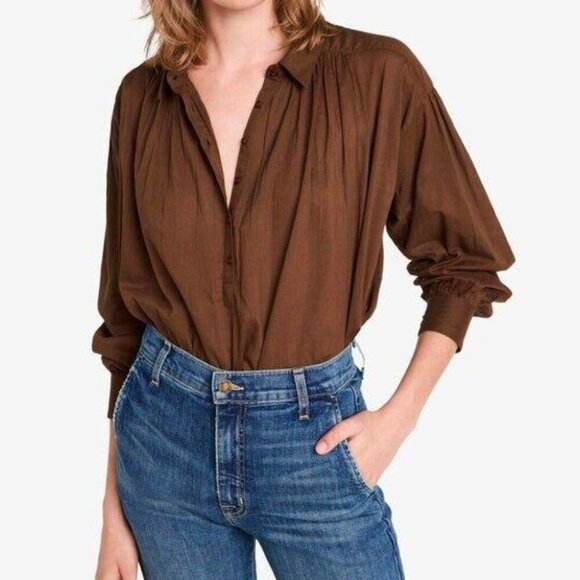 Nili Lotan Miles Tunic Shirt Blouse Top Cotton Oversized Collared XS New